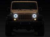 Raxiom 07-08 Jeep Wrangler JK Hi Output LED Headlights/Angel Eye DRL- Black Housing- Clear Lens