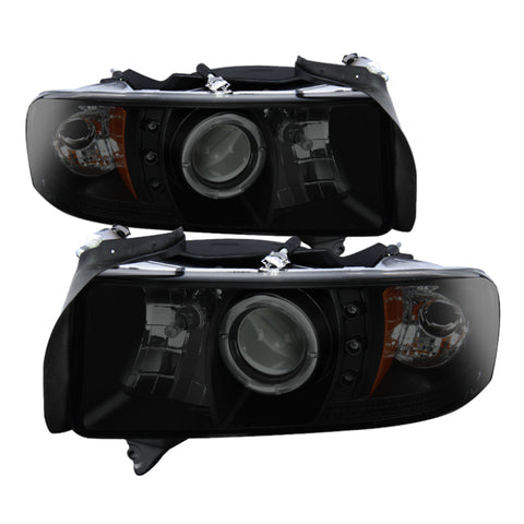 Spyder Dodge Ram 1500 94-01 Sport Projector Headlights LED Halo LED Blk Smke PRO-YD-DR94-HL-AM-BSM