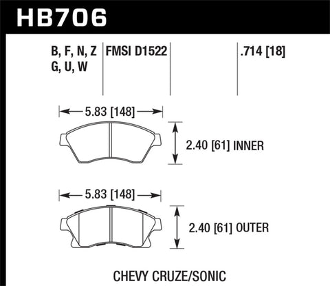 Hawk 11-12 Chevy Cruze Eco/LS/1LT/2LT/LTZ / 12 Sonic LS/LT/LTZ HPS Front Street Brake Pads
