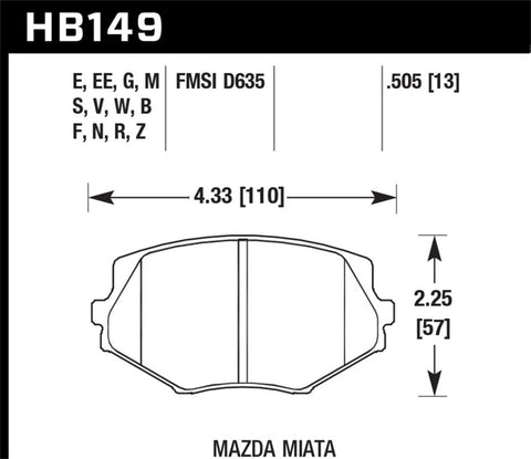 Hawk 94-05 Miata / 01-05 Normal Suspension HPS Street Front Brake Pads (D635)