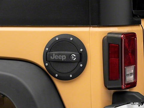 Officially Licensed Jeep 07-18 Jeep Wrangler JK Locking Fuel Door w/ Engraved Jeep Logo