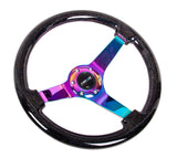 NRG Reinforced Steering Wheel (350mm / 3in. Deep) Classic Blk Sparkle w/4mm Neochrome 3-Spoke Center