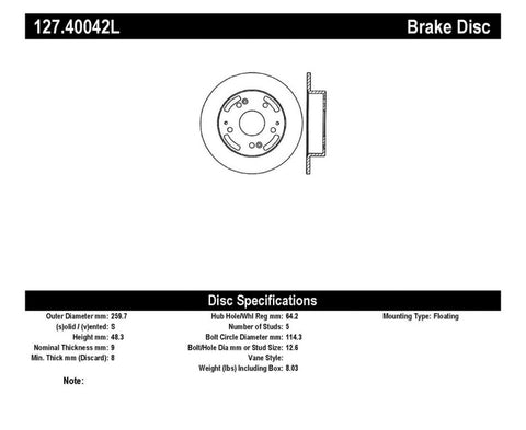 StopTech 02-06 Acura RSX Incl. Type S / 97-01 Integra Type R Slotted & Drilled Left Rear Rotor