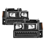 Xtune 92-94 Blazer Full Size Corner/LED Bumper Headlights Black HD-JH-CCK88-LED-AM-BK-SET