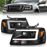 ANZO 2004-2008 Ford  F-150 Projector Headlights w/ Light Bar Black Housing