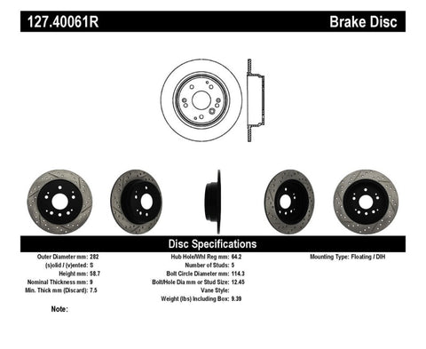 StopTech 04-08 Acura TL / 03-09 honda Element Slotted & Drilled Right Rear Rotor