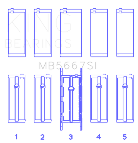 King Mini W10B16A/W11B16A (Size 0.25) Silicon Bi-Metal Aluminum Main Bearing Set