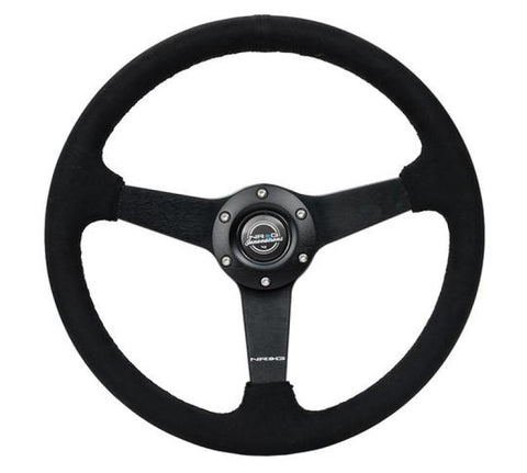 NRG Sport Steering Wheel (350mm/ 1.5in. Deep) Matte Black Spoke/ Black Alcantara w/ Black Stitching