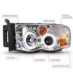 ANZO 2002-2005 Dodge Ram 1500 Projector Headlights w/ Halo Chrome Clear Amber