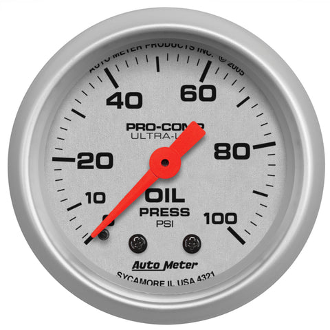 Autometer Ultra-Lite 52mm 0-100 PSI Mechanical Oil Pressure Gauge