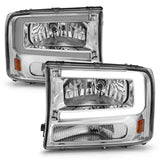 ANZO 99-04 Ford F250/F350/F450/Excursion (excl. 99) Crystal Headlights - w/ Light Bar Chrome Housing